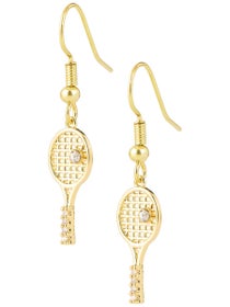 Born To Rally Racquet Rhinestone Dangle Earrings - Gold