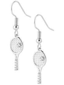 Born To Rally Racquet Rhinestone Dangle Earrings-Silver