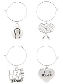 Born To Rally Tennis Wine Charms - 4pc Set