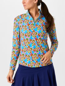 IBKUL Women's Arya Long Sleeve Zip Mock - Turquoise