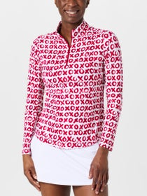 IBKUL Women's Long Sleeve Zip Mock - Hugs & Kisses