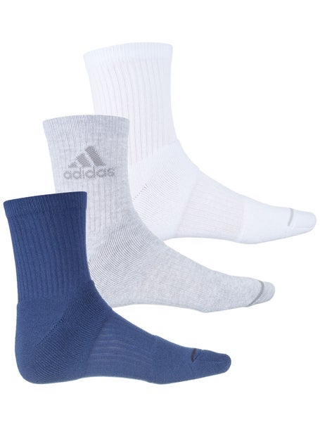 adidas Mens Cushioned 3.0 3-Pack Quarter Sock Bl/Gy/Wh