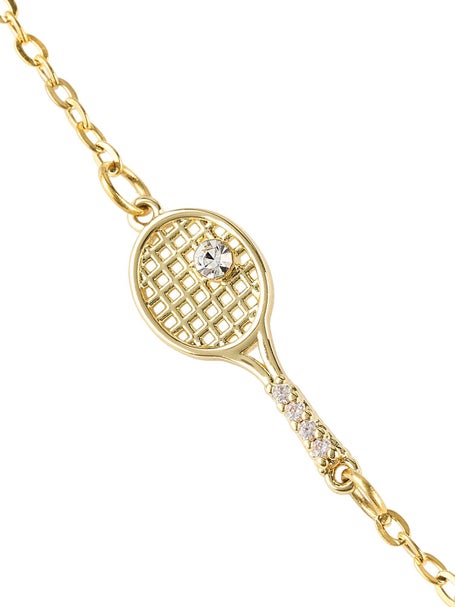 Born To Rally Tennis Racquet CZ Ball Bracelet - Gold