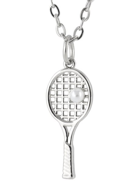 Born To Rally Tennis Racquet Pearl Necklace - Silver