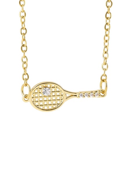 Born To Rally Tennis Racquet Rhinestone Necklace - Gold