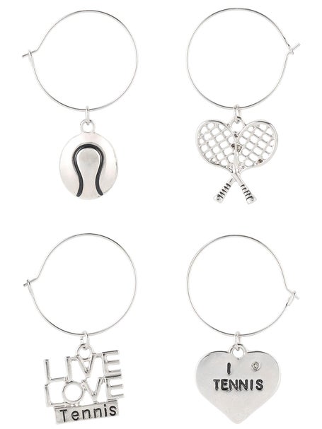 Born To Rally Tennis Wine Charms - 4pc Set