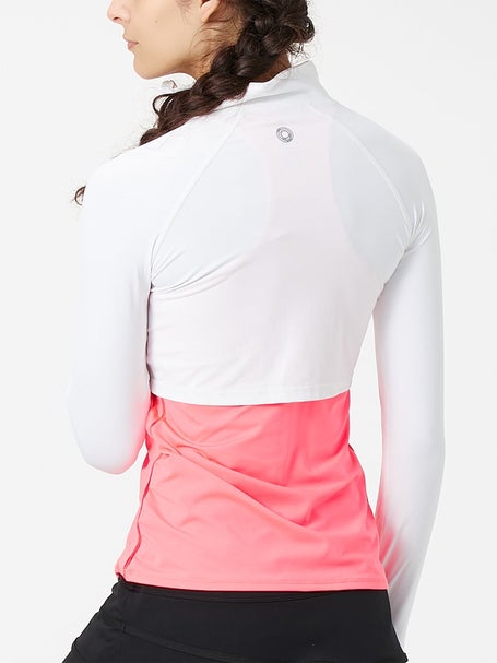 BloqUV Womens Full Zip Crop Long Sleeve Top - White