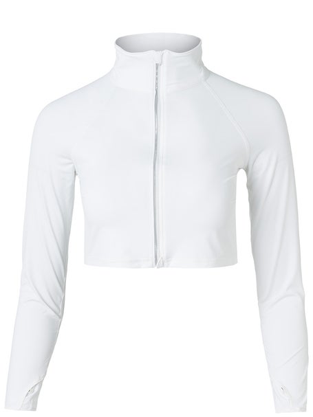 BloqUV Womens Full Zip Crop Long Sleeve Top - White