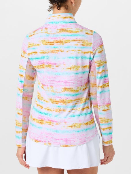 IBKUL Womens Gia LS Zip Mock - Pink/Multi