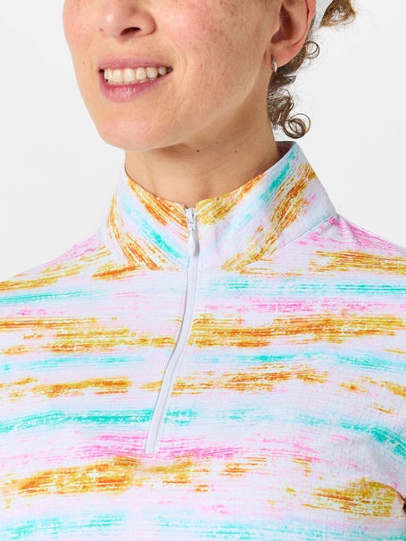 IBKUL Womens Gia LS Zip Mock - Pink/Multi