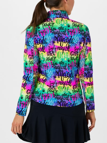 IBKUL Womens Girl Power Long Sleeve Zip Mock