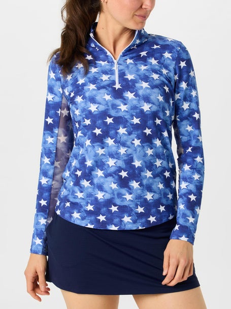 IBKUL Womens Long Sleeve Zip Mock - American Dream