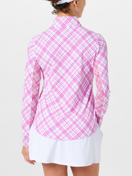 IBKUL Womens Tony Plaid LS Zip Mock - Hot Pink