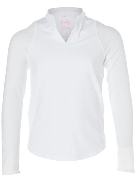 Lucky in Love Girls Mandarin Collar LS Top - White