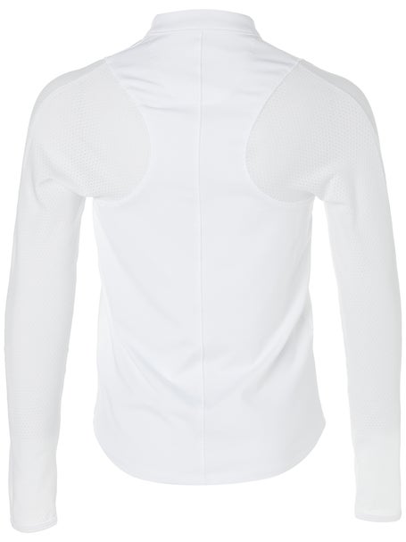 Lucky in Love Girls Mandarin Collar LS Top - White