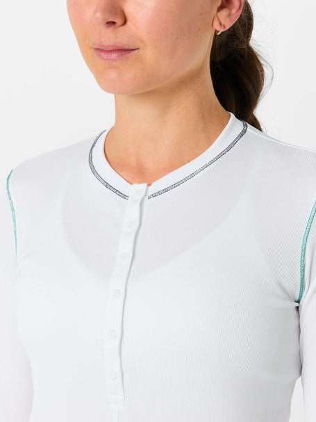 Lucky In Love Womens Eyelet Riviera Henley Long Sleeve