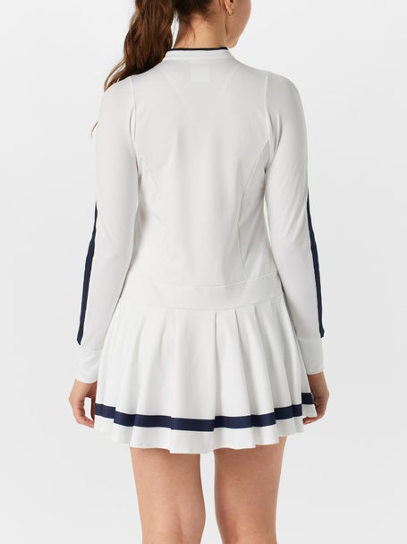 Lucky in Love Womens Fast Motion LS Dress-White/Navy