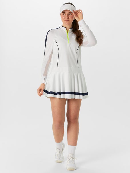Lucky in Love Womens Fast Motion LS Dress-White/Navy