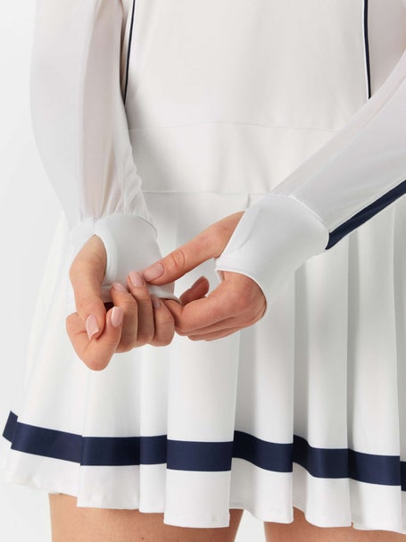 Lucky in Love Womens Fast Motion LS Dress-White/Navy