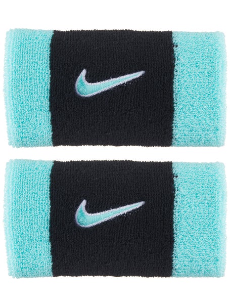 Nike Swoosh Doublewide Wristbands 2Pk Black/Turq