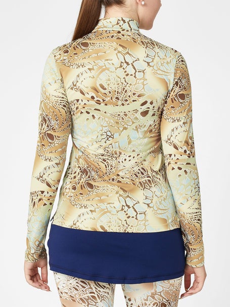 Sofibella Womens UV Feather 1/4 Zip - Gold Animal