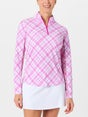 IBKUL Women's Tony Plaid LS Zip Mock Pink XL